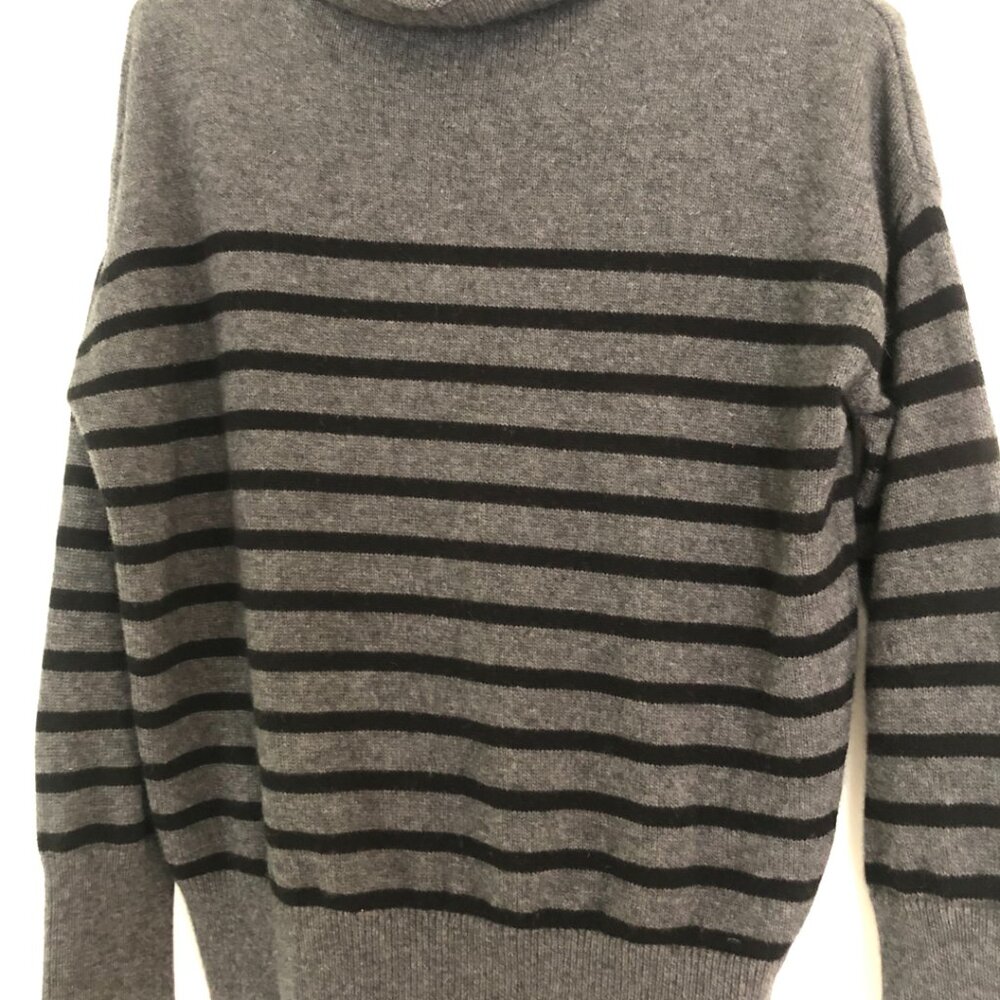 The Reset R Label Funnel Neck Sweater | Grey with Black Stripes